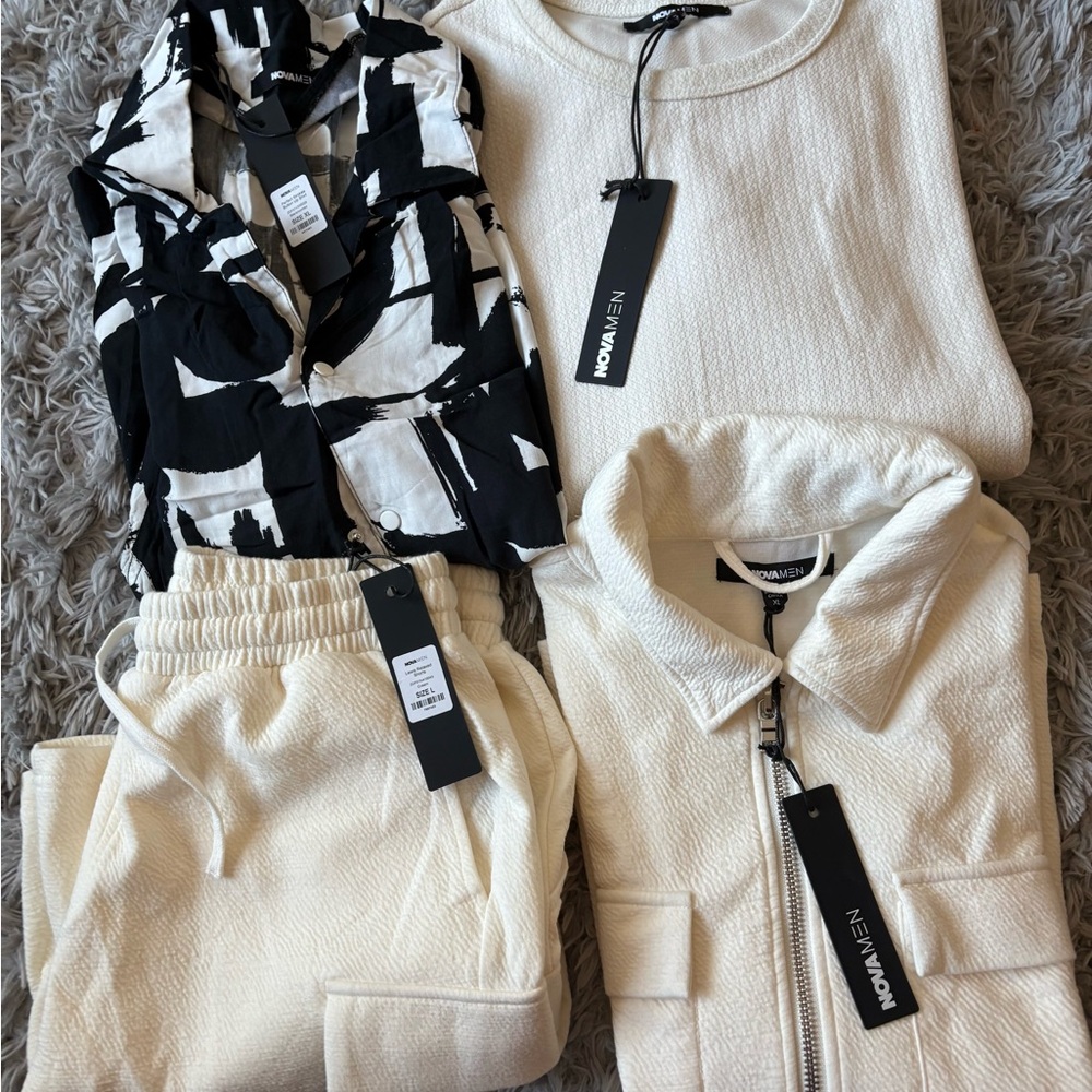 NANAN Linen Blend Jacket and Pants Set - Cream and Black
